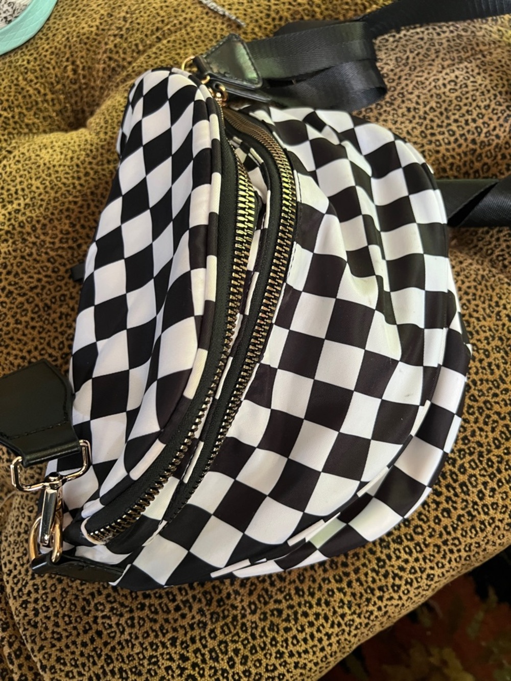 Checkerboard Black & White Waist Bag - Stylish Crossbody Fanny Pack